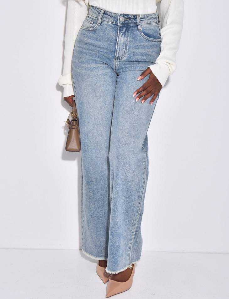 Jeans coupe droite à délavage vintage