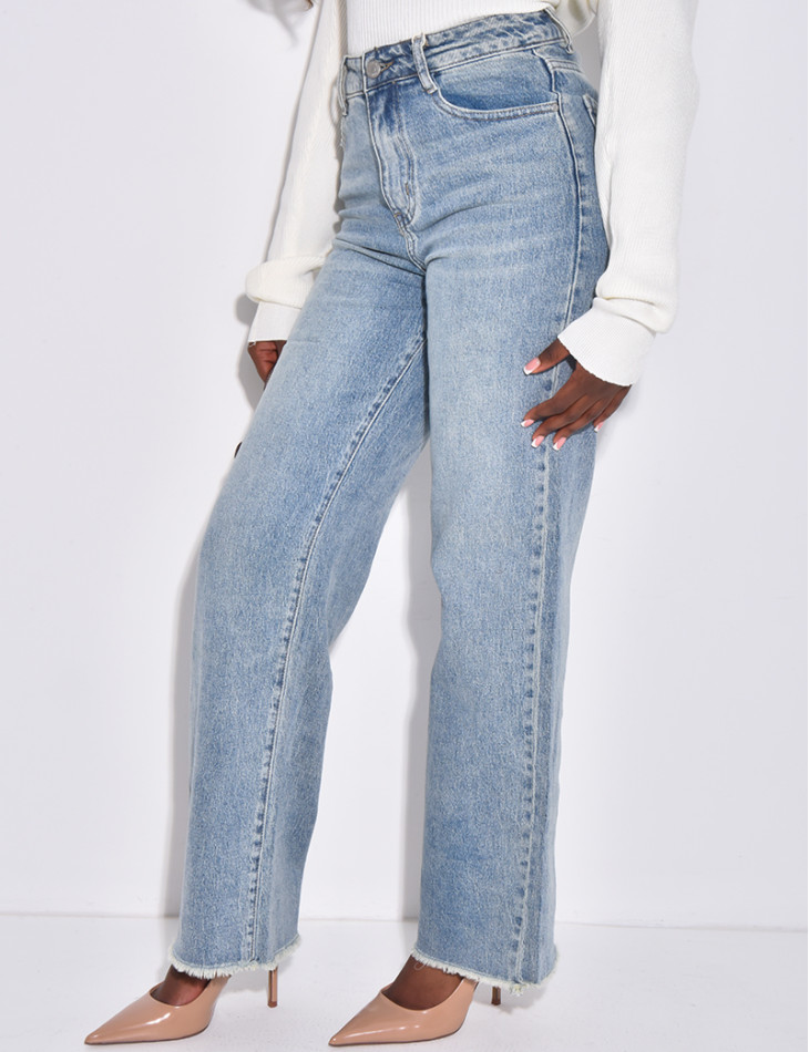 Jeans coupe droite à délavage vintage