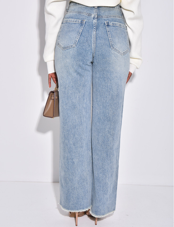 Jeans coupe droite à délavage vintage
