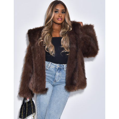 Veste en fausse fourure à capuche
