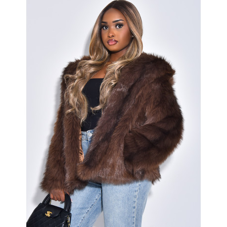 Veste en fausse fourure à capuche