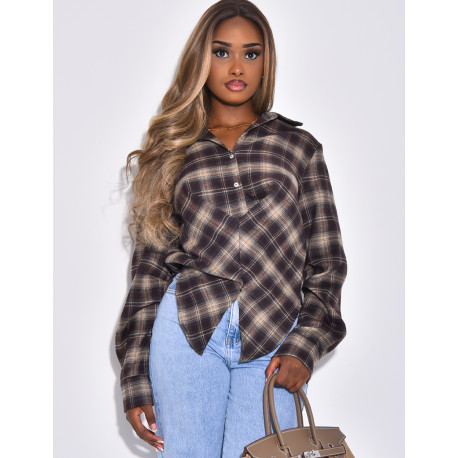 Chemise cintré à carreaux effet croisé sur l'avant