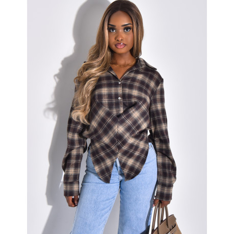 Chemise cintré à carreaux effet croisé sur l'avant