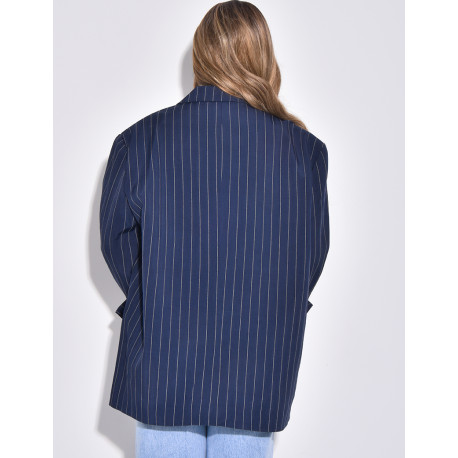 Veste de blazer à rayures & manches à revers contrastants
