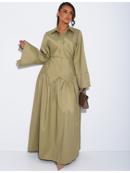 Robe longue rayée à col chemise