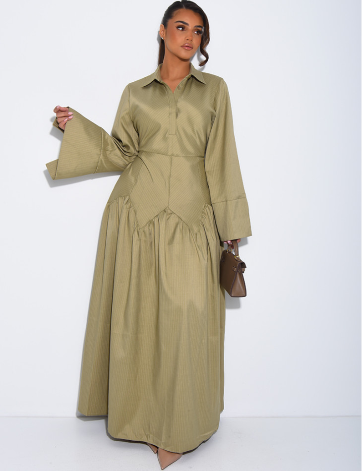 Robe longue rayée à col chemise