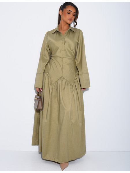 Robe longue rayée à col chemise
