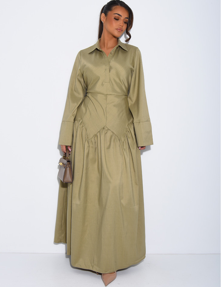 Robe longue rayée à col chemise