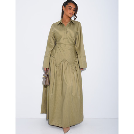 Robe longue rayée à col chemise