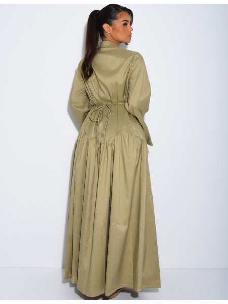 Robe longue rayée à col chemise