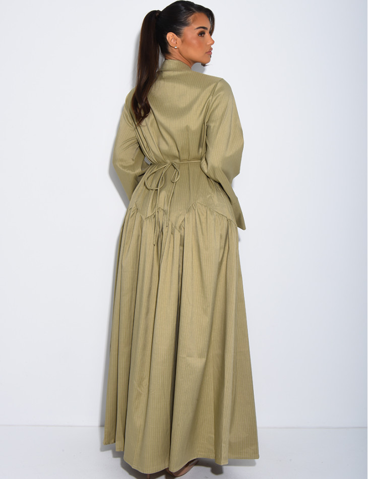 Robe longue rayée à col chemise