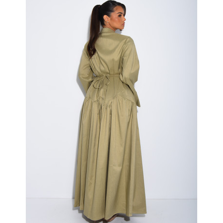 Robe longue rayée à col chemise