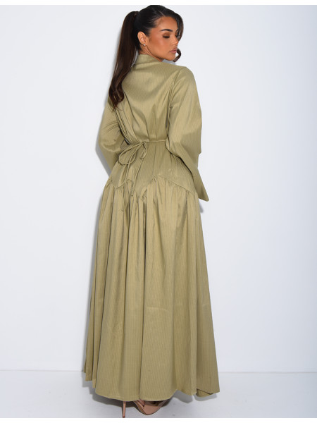 Robe longue rayée à col chemise