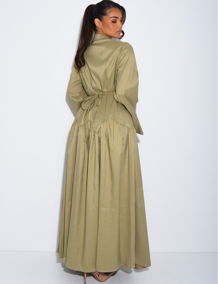 Robe longue rayée à col chemise