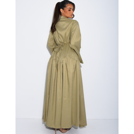 Robe longue rayée à col chemise