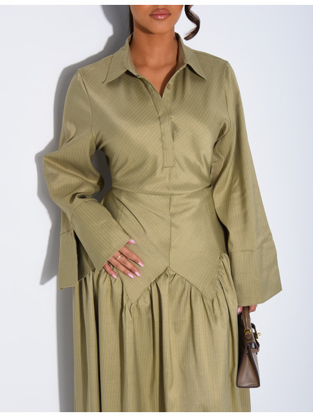 Robe longue rayée à col chemise