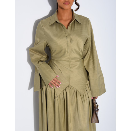 Robe longue rayée à col chemise