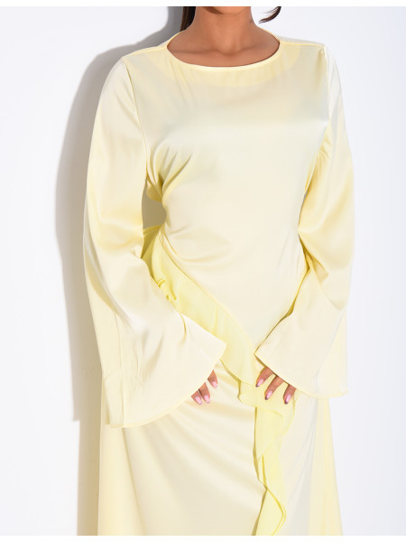 Longue robe en satin premium à nouer à la taille