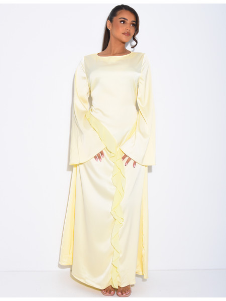 Longue robe en satin premium à nouer à la taille