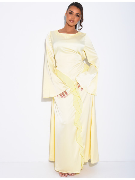 Longue robe en satin premium à nouer à la taille