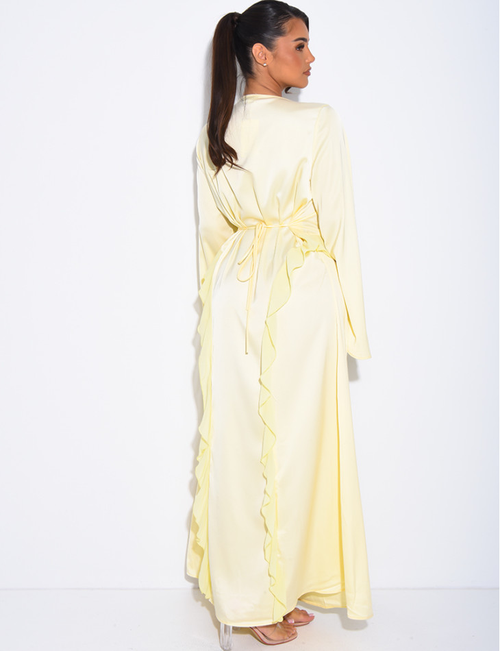 Longue robe en satin premium à nouer à la taille