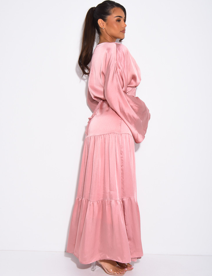 Robe longue en satin effet bouffante