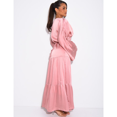 Robe longue en satin effet bouffante