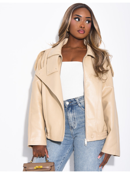 Veste oversize en similicuir grainé & col montant