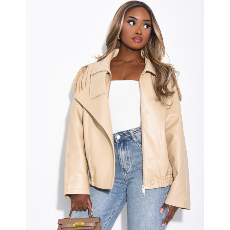 Veste oversize en similicuir grainé & col montant