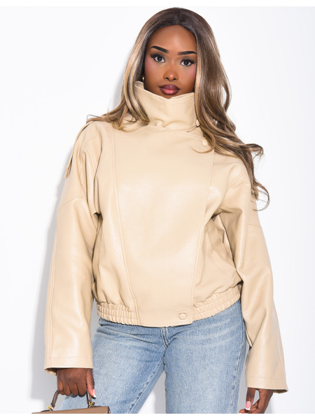 Veste oversize en similicuir grainé & col montant