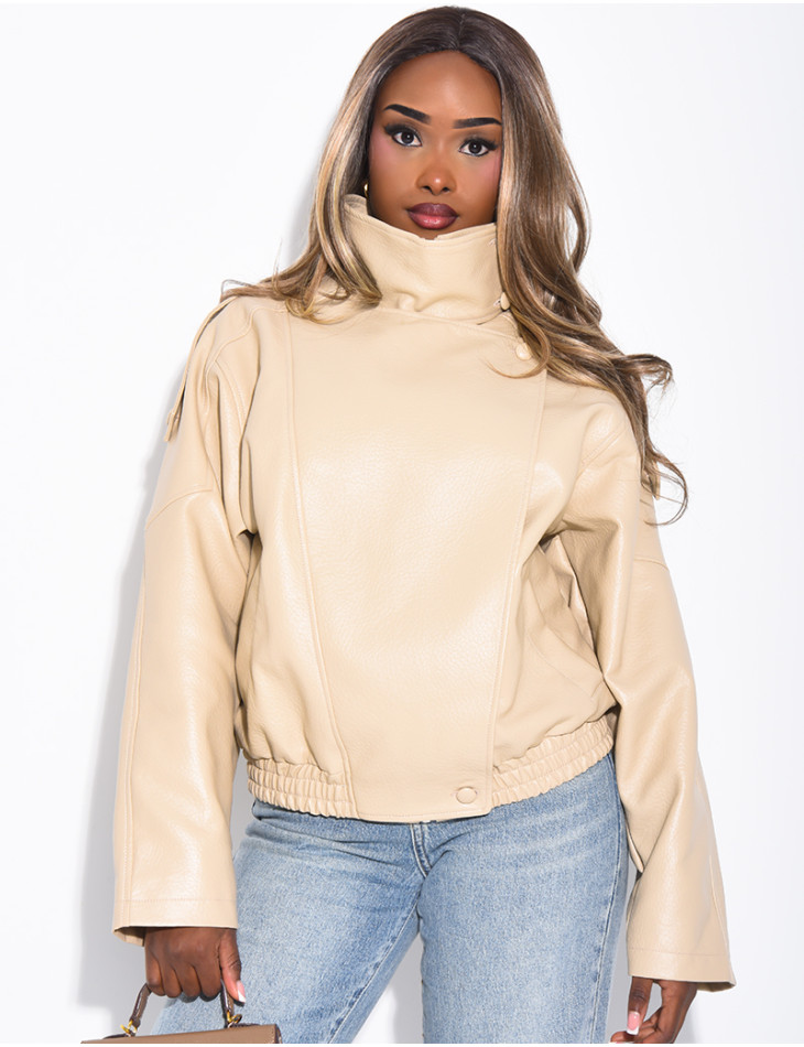 Veste oversize en similicuir grainé & col montant
