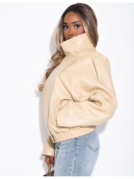 Veste oversize en similicuir grainé & col montant