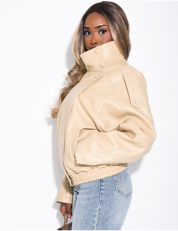 Veste oversize en similicuir grainé & col montant