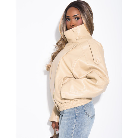 Veste oversize en similicuir grainé & col montant