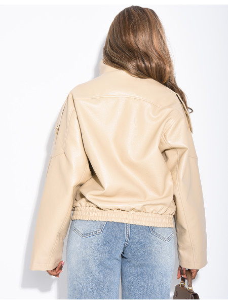 Veste oversize en similicuir grainé & col montant