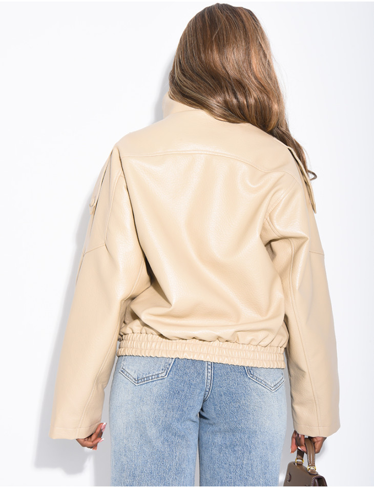 Veste oversize en similicuir grainé & col montant