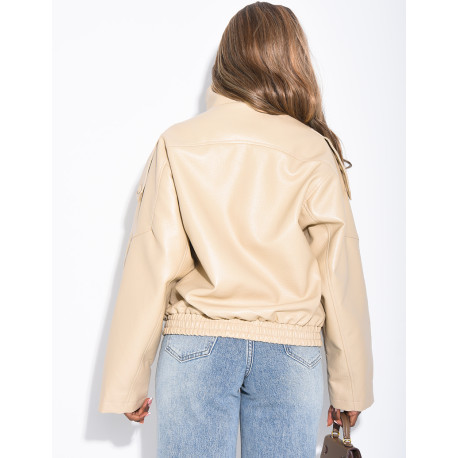 Veste oversize en similicuir grainé & col montant