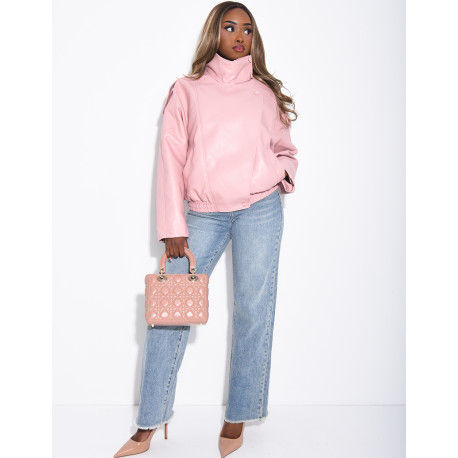 Veste oversize en similicuir grainé & col montant