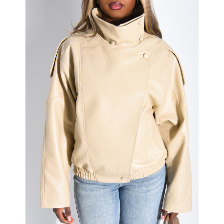 Veste oversize en similicuir grainé & col montant