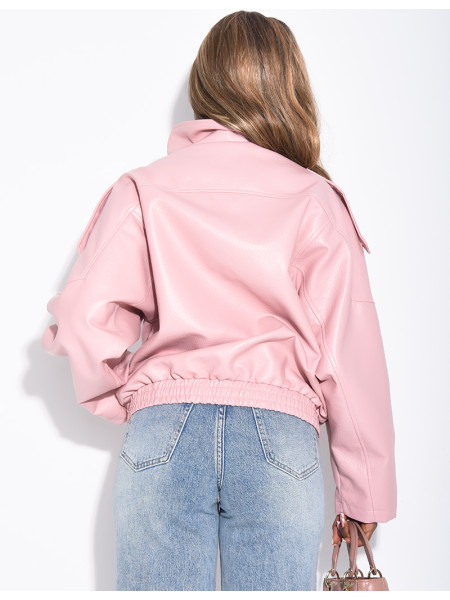 Veste oversize en similicuir grainé & col montant