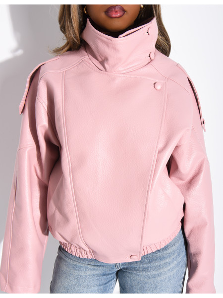 Veste oversize en similicuir grainé & col montant