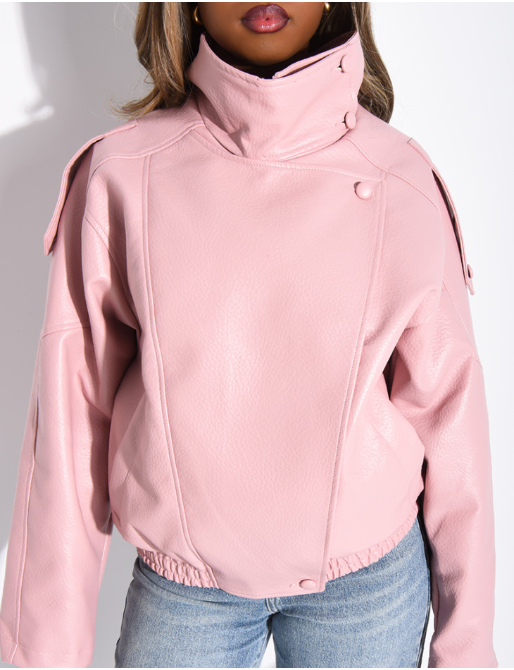 Veste oversize en similicuir grainé & col montant