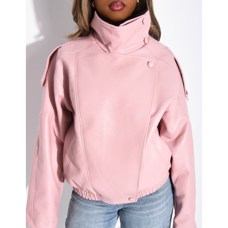 Veste oversize en similicuir grainé & col montant