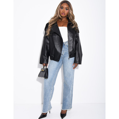 Veste oversize en similicuir grainé & col montant