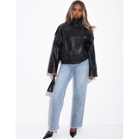 Veste oversize en similicuir grainé & col montant