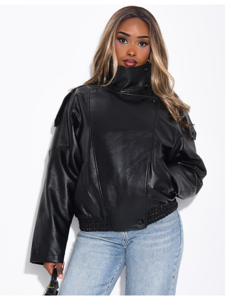 Veste oversize en similicuir grainé & col montant