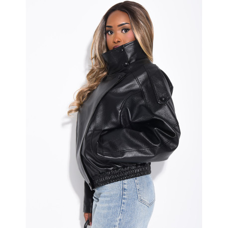 Veste oversize en similicuir grainé & col montant