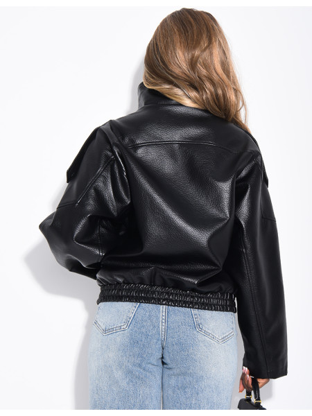 Veste oversize en similicuir grainé & col montant