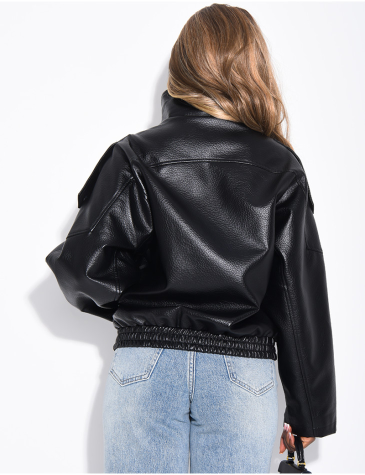 Veste oversize en similicuir grainé & col montant