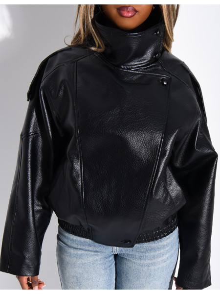 Veste oversize en similicuir grainé & col montant
